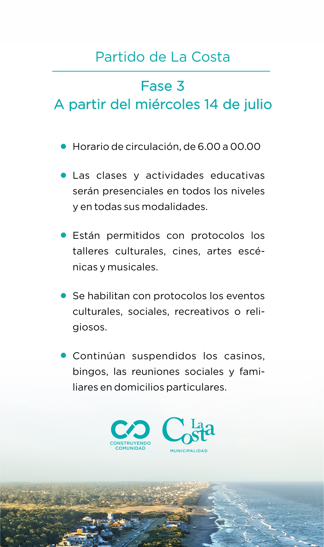 V - Partido de La Costa - A partir del 14 de julio - Pase a Fase 3 (1)